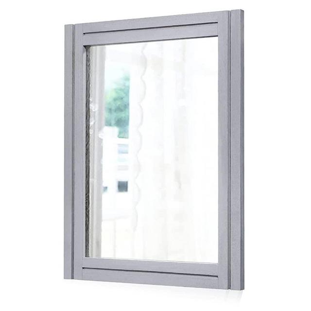 Grey Wooden Mirror 20"x16" Rustic Farmhouse Hanging Mirror for Vanity,Bathroom,Bedroom,Living Room,Entry Wall Decor