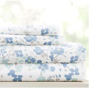 Linen Market Patterned Microfiber Queen Sheet Set 4 Piece – Oeko-TEX Certified Ultra Soft & Wrinkle-Free - 16" Deep Pocket Sheets - Easy Care Queen Size - Violets Light Blue
