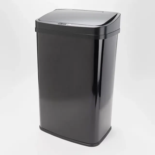 NINESTARS 13.2G Stainless Steel Motion Sensor Trash Can with Liners - Black