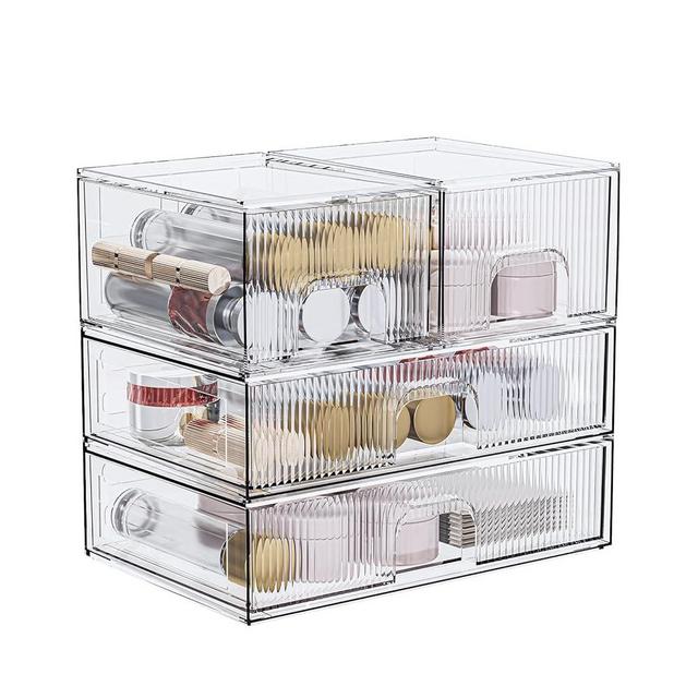 ZHIAI Stackable Storage Box, Acrylic Organizer, Cosmetic Organizer for Cosmetics and Beauty Products for Dressers, Bathrooms, Cabinets, Bedrooms and Home Organization 4 Piece Set