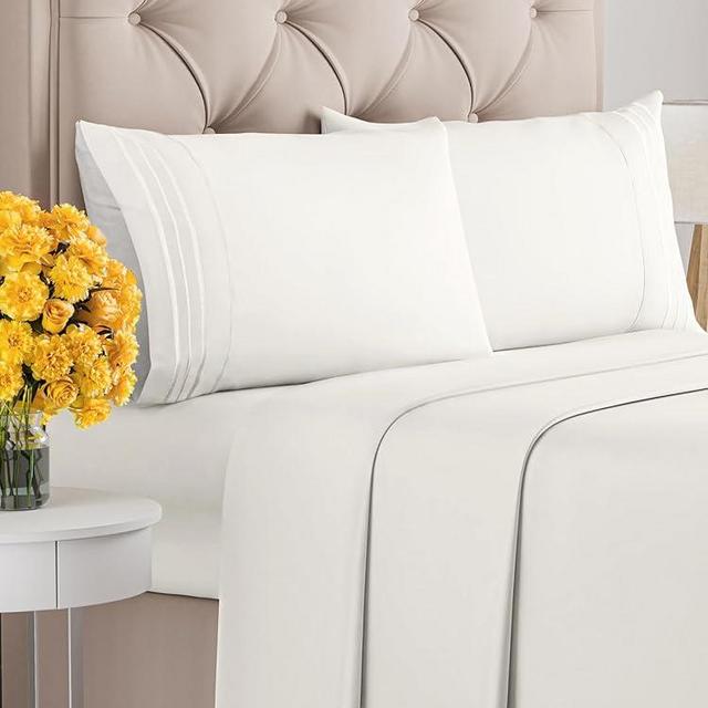 Cal King Size 4 Piece Sheet Set - Comfy Breathable & Cooling Sheets - Hotel Luxury Bed Sheets for Women & Men - Deep Pockets, Easy-Fit, Extra Soft & Wrinkle Free - Antique White Oeko-Tex Bed Sheet Set