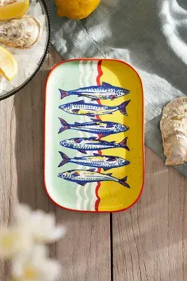 Sardines Stoneware Serving Platter, Small Yellow