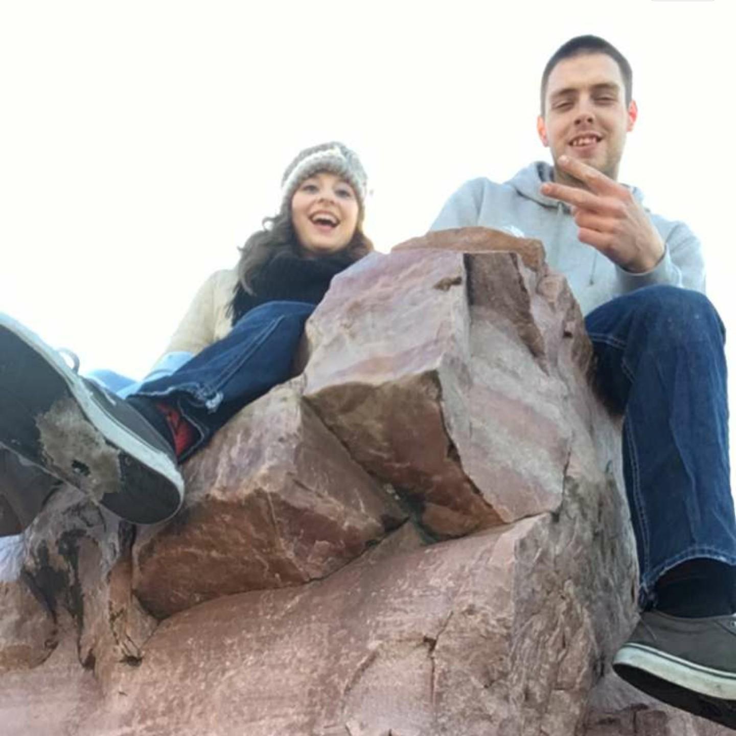 Robert and Kimberly making weird faces on one of the ledges at the falls