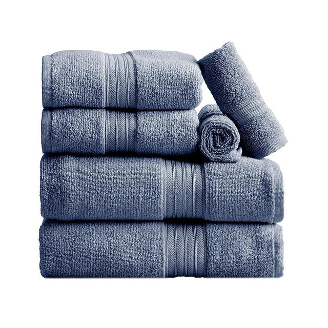 Blue Bath Towel Set - 100% Cotton 6 Piece Towel Set - 2 Bath Towels, 2 Hand Towels, 2 Washcloths - Lightweight, Absorbent, Quick-Dry Towel for Bathroom - Durable, Ringspun Cotton (Chambrey Blue)