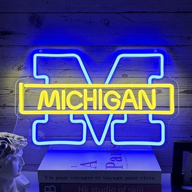 PILOYINDE Baseball team Neon Sign Michigan University Neon Sign Man Cave rugby Neon Lights for Bedroom Wall ice hockey LED Neon Light for Bedroom Baseball Club Wall Decor Basketball team logo Neon Wall Signs Gift for Fans Teens.