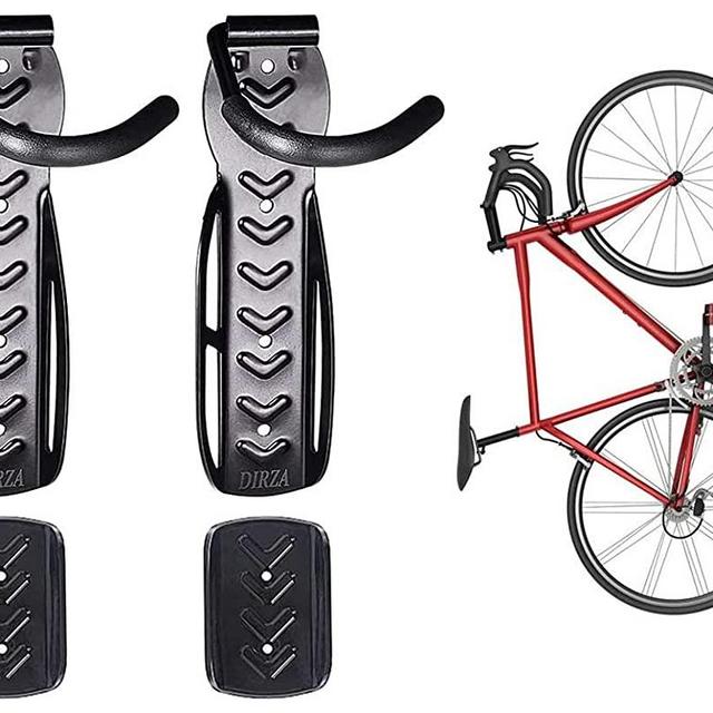 Dirza Bike Wall Mount Rack with Tire Tray - Vertical Bike Storage Rack for Indoor,Garage,Shed - Easy to install - Great for Hanging Road ,Mountain or Hybrid Bikes - Screws Included - 2 Pack