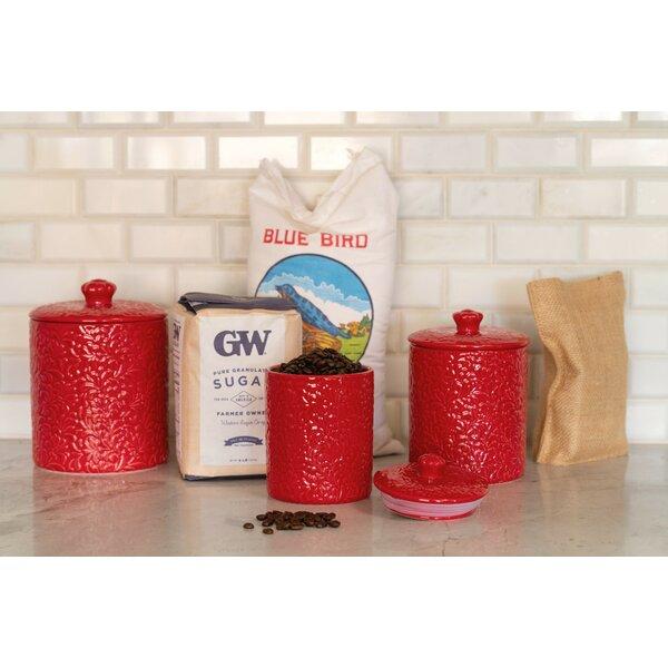 Fleur Embossed 3 Piece Kitchen Canister Set- Red