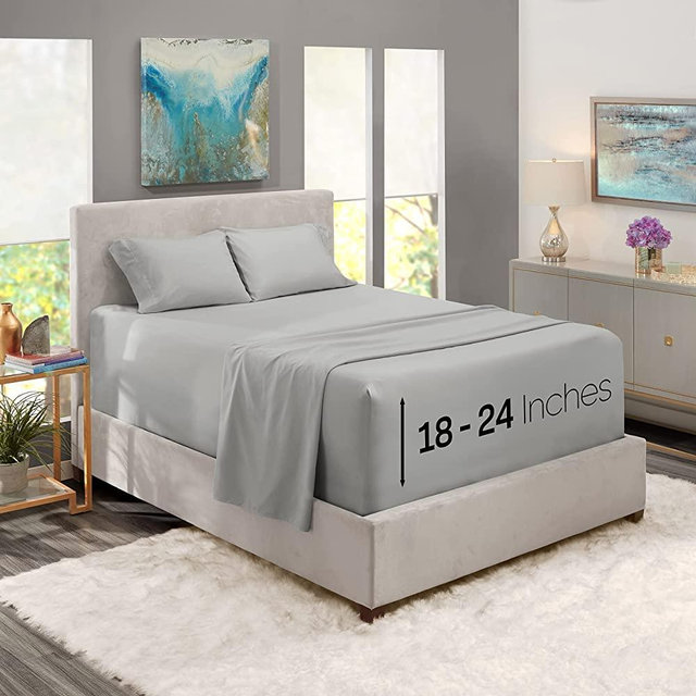 Extra Deep Pocket Fitted Sheet - Ultra Deep Pocket Bed Sheet Set – Super Deep Pocket 4 Piece Set - Extra Deep Fitted Sheets - 60 x 80 inches - Extra Deep Pocket Queen Size Sheets – Silver Gray