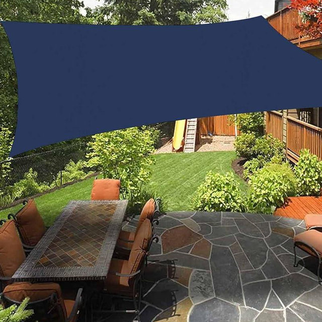 RisQiten Navy Blue Sun Shade Sail 8'x10' Rectangle Outdoor Shade Canopy, Modern Pure Navy Blue Porch Shades Outdoor Sun Blocking Screen, Sunshade Cloth Covers for Patio/Deck/Garden