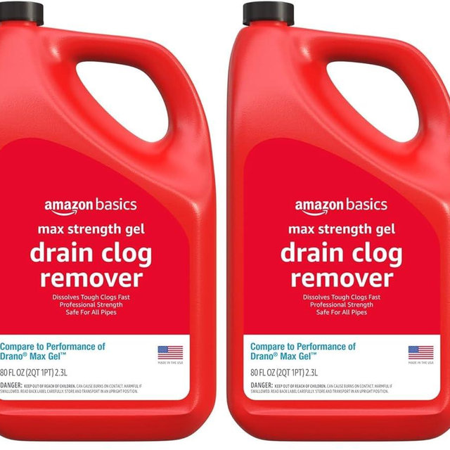Amazon Basics Max Strength Gel Drain Clog Remover and Cleaner, 80 Fl Oz, Pack of 2