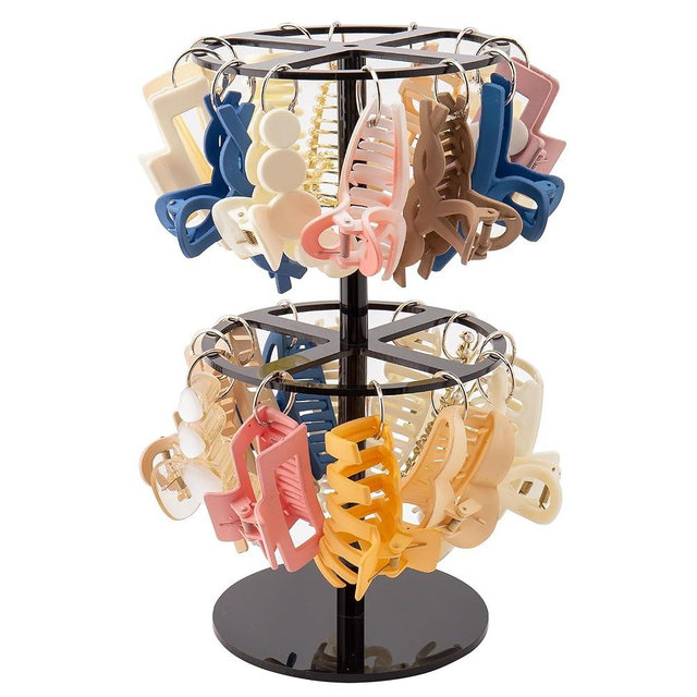 QUPIVA 2-Tier Black Acrylic Claw Clip Organizer Rack-Large Capacity Hair Claw Clips Holder for Bathroom, Bedroom- Durable Clear Hair Accessories Organizer Storage for Women and Girls (Black)
