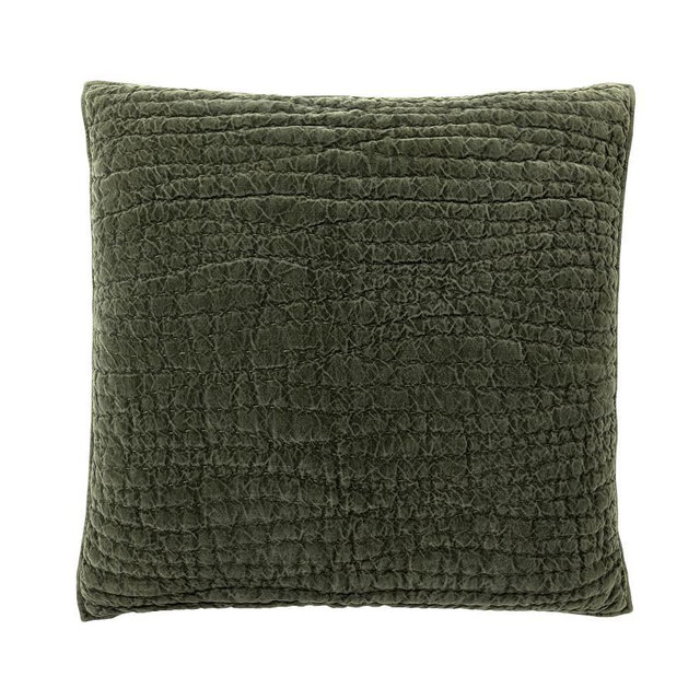 Washed Velvet Quilted Shams, Euro, Loden, Set of 3