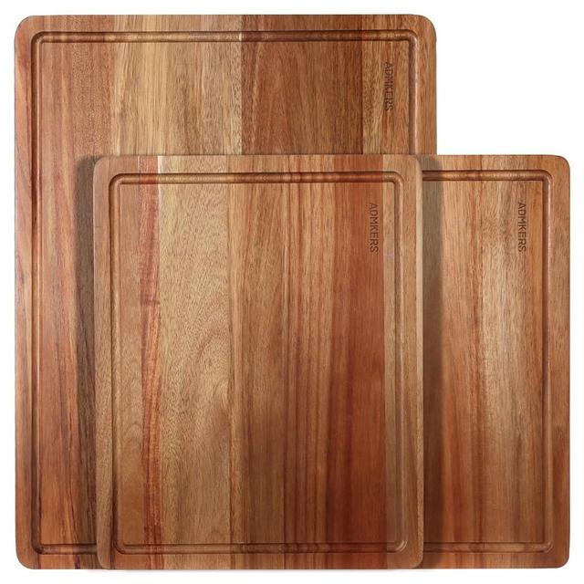 Extra Large Cutting Board Set of 3, Wood Cutting Boards for Kitchen, Chopping Board with Deep Juice Groove and Handles, Wooden Charcuterie Board for Meat, fruit and cheese (20x15, 15x12,15x8 inch)