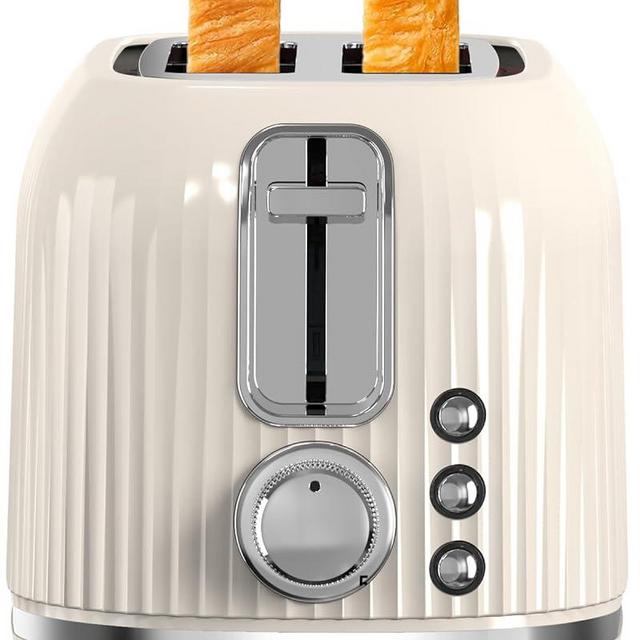 2 Slice Toaster, Wide Slots, High Lift, Auto-Off, & Frozen Modes for Toast, Bagels, Waffles & Fruity Breads, Modern Sleek Design, Easy-Clean Crumb Tray, Cream