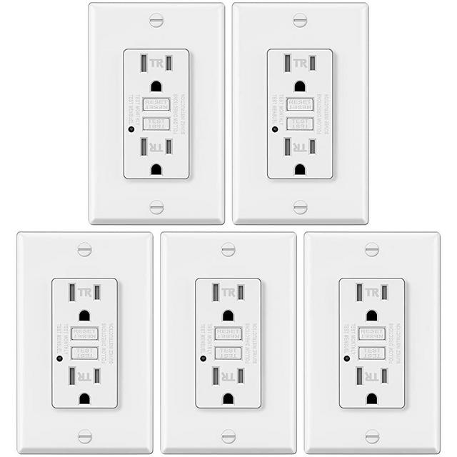5 Pack - ELECTECK 15A/125V Tamper Resistant GFCI Outlets, Decor Receptacle with LED Indicator, Decorative Wall Plates and Screws Included, Residential and Commercial Grade, ETL Certified