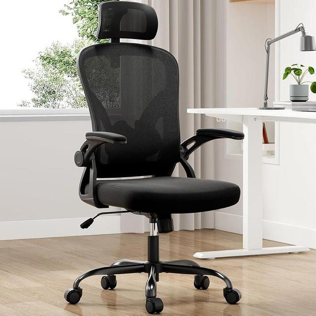 Farini Ergonomic Office Chair, Home Office Desk Chair with Headrest, High Back Computer Chair with Flip-up Armrests and Adjustable Lumbar Support.for Home Office Study Room Bedroom, Black.