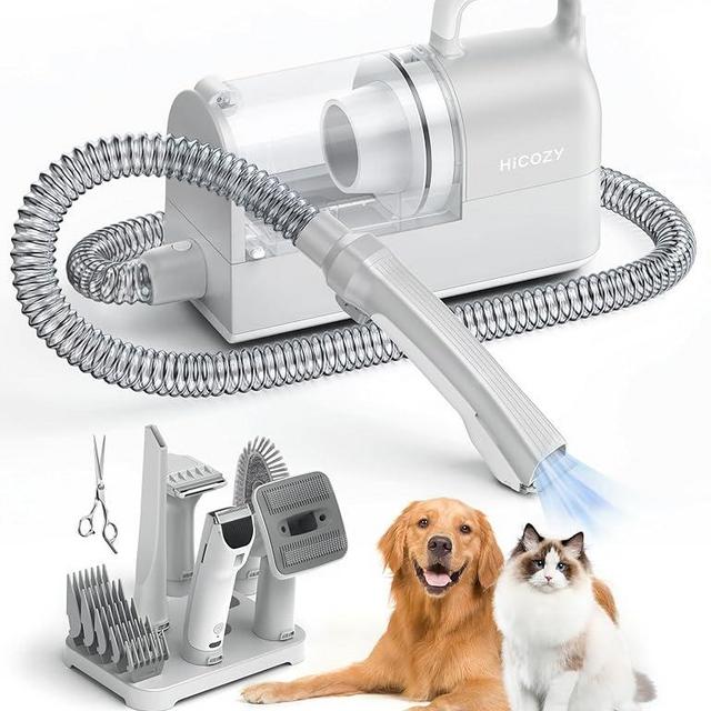 Hicozy S1+ Pet Grooming Vacuum for Dogs, Pet Friendly Cozy Mode Minimum 45dB, 6 in 1 Dog Vacuum for Shedding Grooming with 2L Dust Cup, 12Kpa Powerful Suction, 6 Professional Dog Grooming Tools, Gray