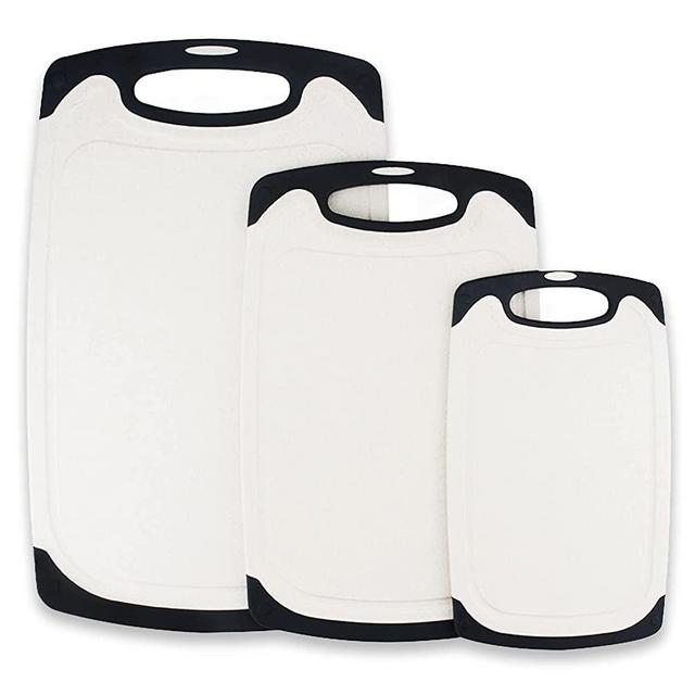 KLEX EcoWheat Cutting Board for Kitchen (Set of 3), BPA Free Food Safe Wheat straw PP material, 3 Size Chopping Boards Set, Dishwasher Safe, Juice Groove Non-Slip Design with Easy Grip Handle, White