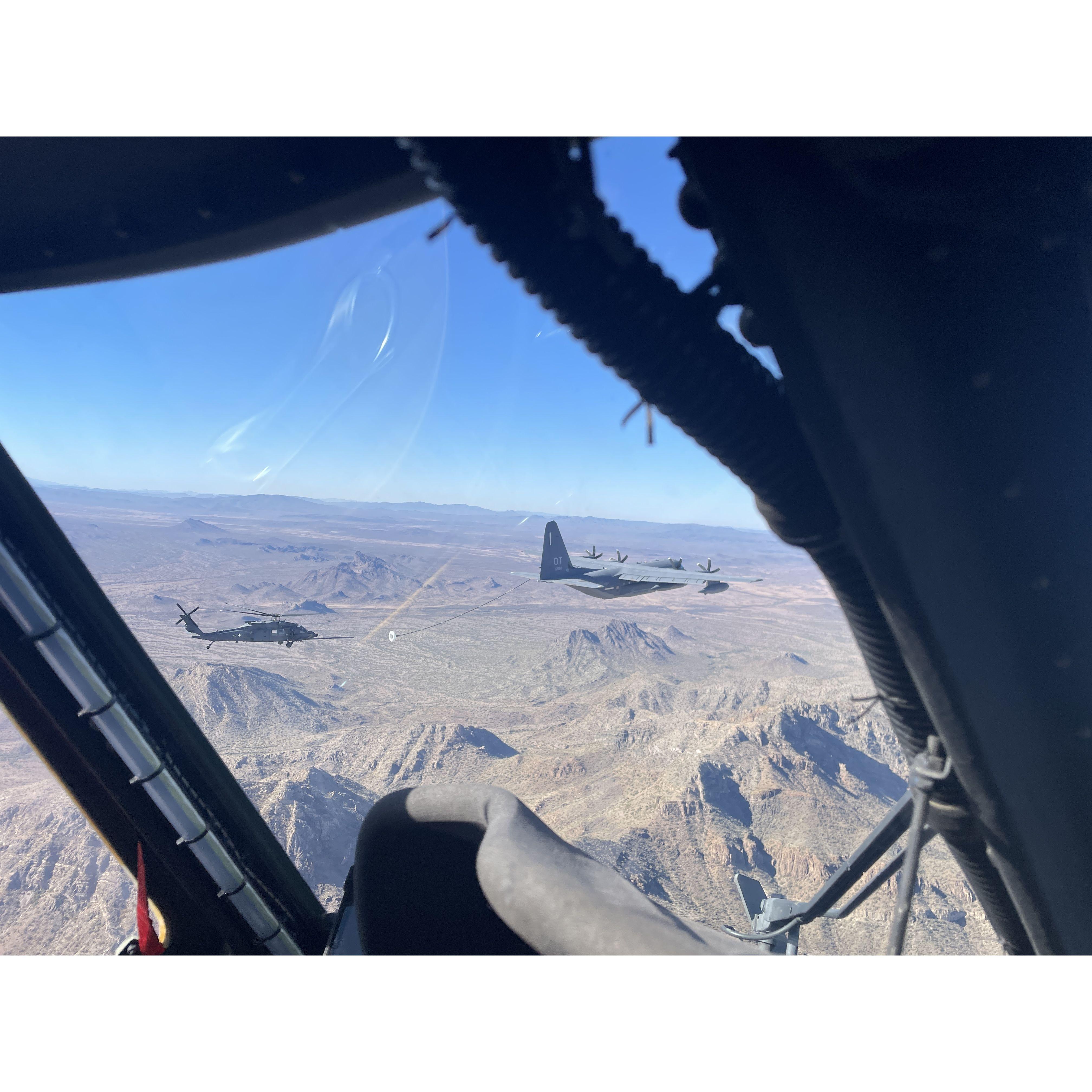 A first and last in one photo - the first time John and Cela flew together on Cela's last Active Duty sortie.