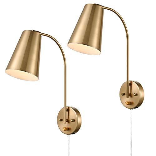DANXU Modern Plug in Wall Sconce with Cord Set of 2 Brass Wall Light