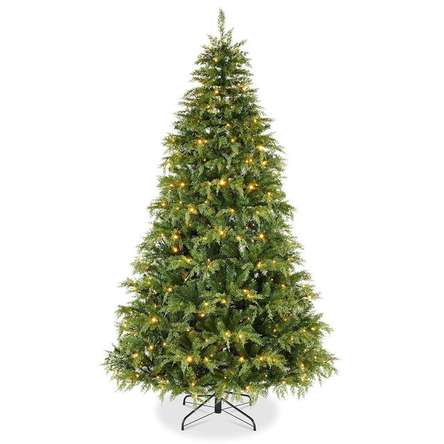 Best Choice Products Pre-Lit Cedar Cypress Christmas Tree w/Twinkling Lights, 7.5ft Lighted Artificial Holiday Décor, White & Multicolored LEDs