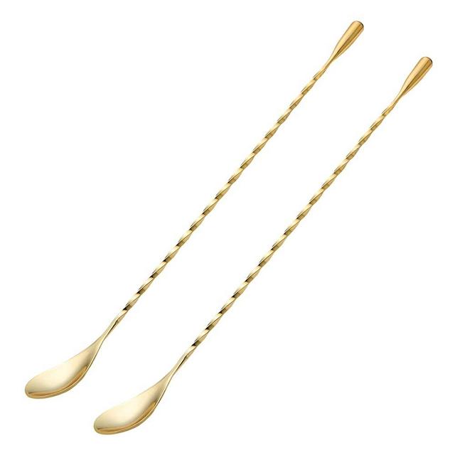 2 Pcs 12 Inches Bar Spoon, Long Handle Mixing Stirrers for Drink, Briout Stainless Steel Bar Cocktail Shaker Spoon, Gold