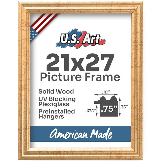 21x27 Antique Gold 0.75 in Wooden Photo Picture Poster Frame, Wall Art Living Room and Home Decor, Personalize for Certificate, Puzzle and Document Frames