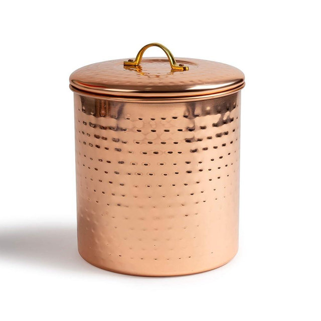 nu steel 1.5 Quart Air Tight Copper Plated Antique Food Canister & Caddy - Stainless Steel & Copper