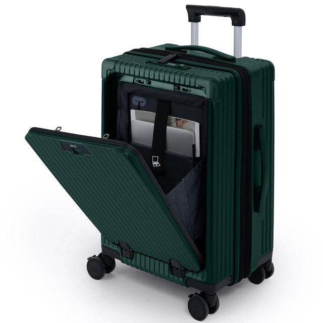 NOBL Travel Carry On Expandable Luggage, Noble Aluminum Frame PC Hard Shell Suitcase, 22.5”x14.2”x9.8” Airline Approved, 360° Spinner Wheels, TSA Locks, USB Charging, Cup & Phone Holder - Forest Green