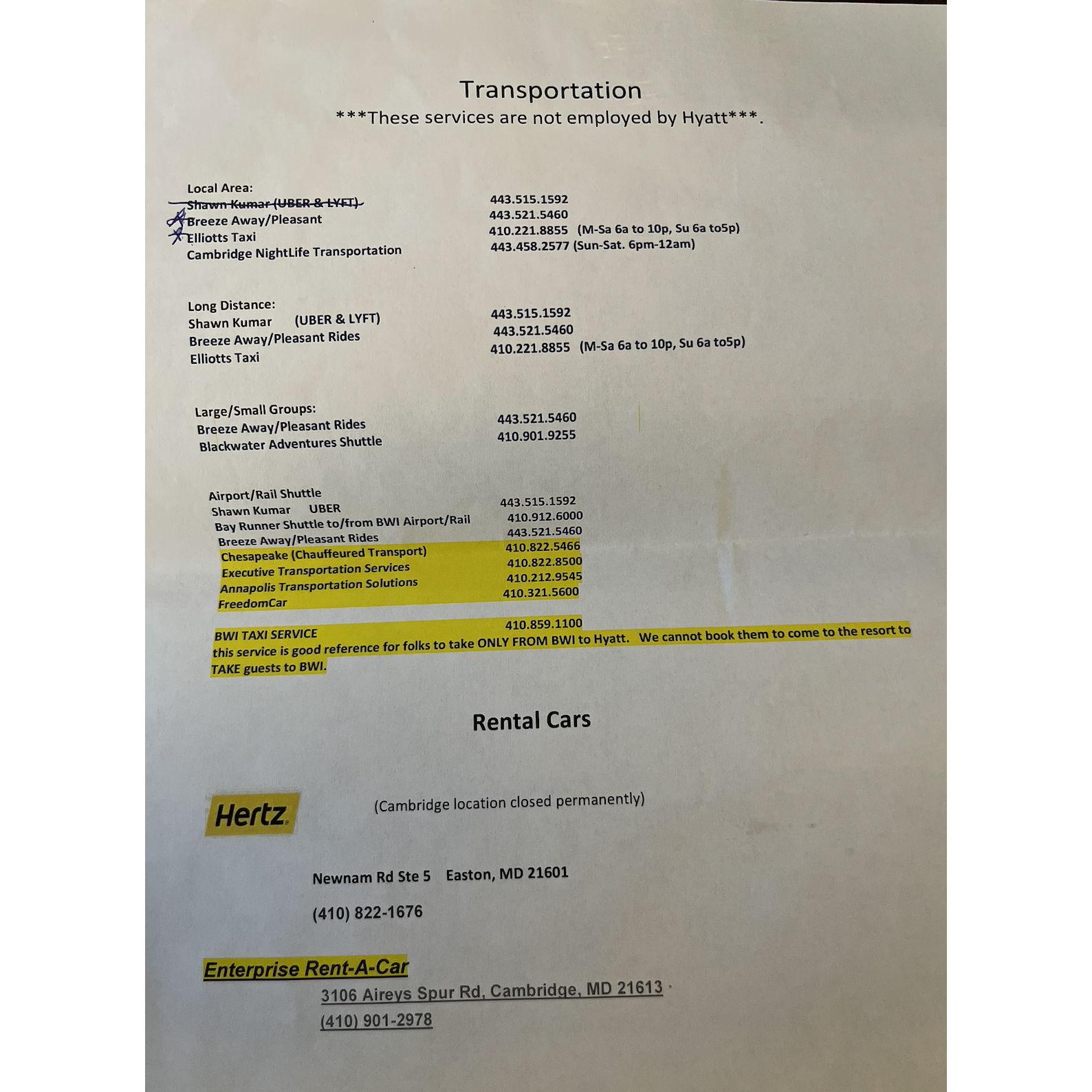Transportation information