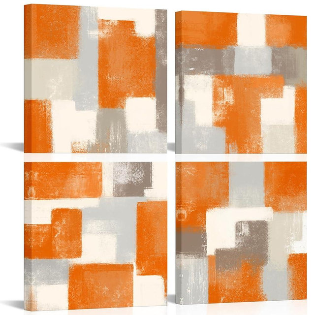 LoveHouse Orange Wall Decor Abstract Wall Art Burnt Orange Pictures Prints Grey Gray Artwork for Home Living Room Bedroom