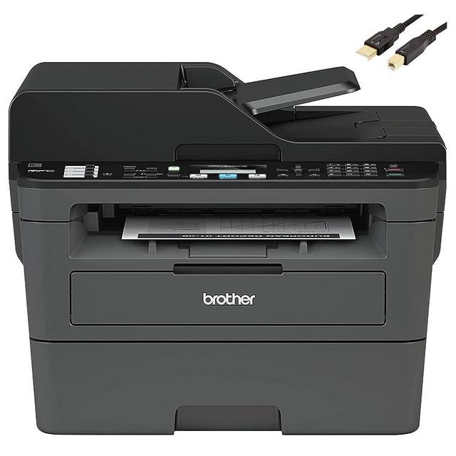Brother MFC L26 Series All-in-One Laser Monochrome Printer, Print, Copy, Scan, Fax - 26 ppm, 2400 x 600 dpi, 250 Sheets, Wireless, Mobile Printing, Auto 2-Sided Printing, with MTC Printer Cable