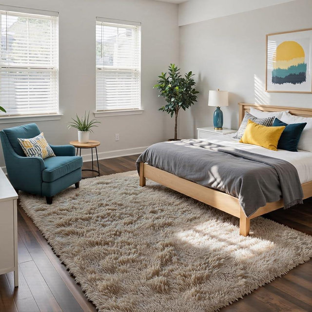 yongyangjuxin Fluffy Rug Shaggy Area Rug, Beige 6x9 Area Rugs for Living Room, Large Shag Area Rugs for Bedroom Kids Room Home Decor, Upgrade Anti-Skid Rectangular Fuzzy Rugs