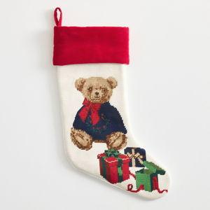 Bear with Bow Needle Point Stocking