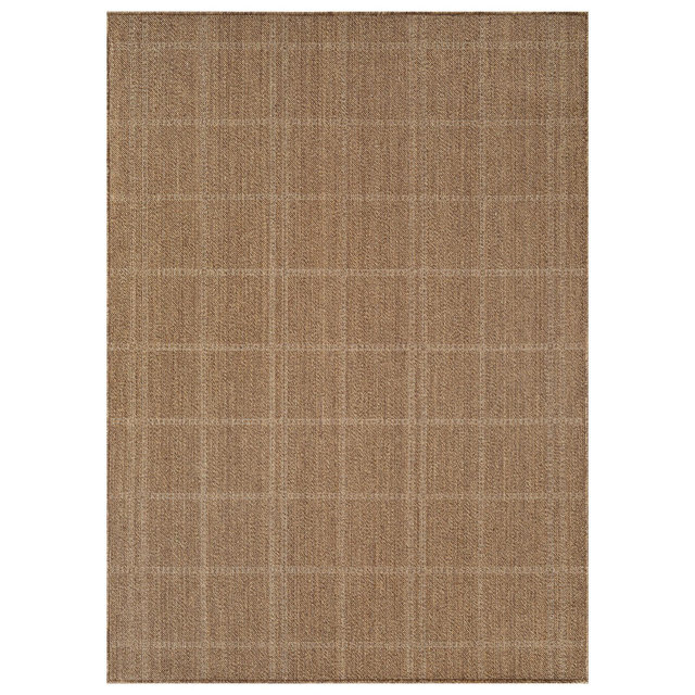 World Rug Gallery Plaid Indoor/Outdoor Flat Woven Area Rug - Natural Jute-Style, Easy-Care Patio Rug for Backyard Porch Deck Balcony - Sand/Natural -