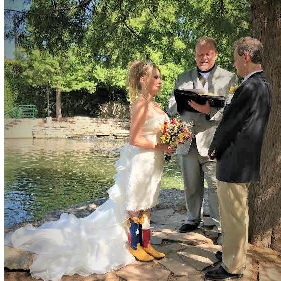 J. Don Collier officiating the ceremony at the La Gloria Falls on the San Antonio Riverwalk. Saturday July 4, 2020 at 10:30 am.