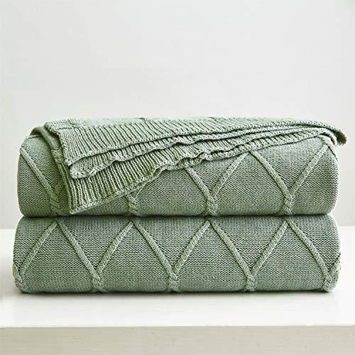 100% Cotton Sage Green Cable Knit Throw Blanket for Couch, Sofa with Bonus Laundering Bag – Large 50 x 63 Thick, Extra Cozy, Machine Washable, Comfortable Home Decor