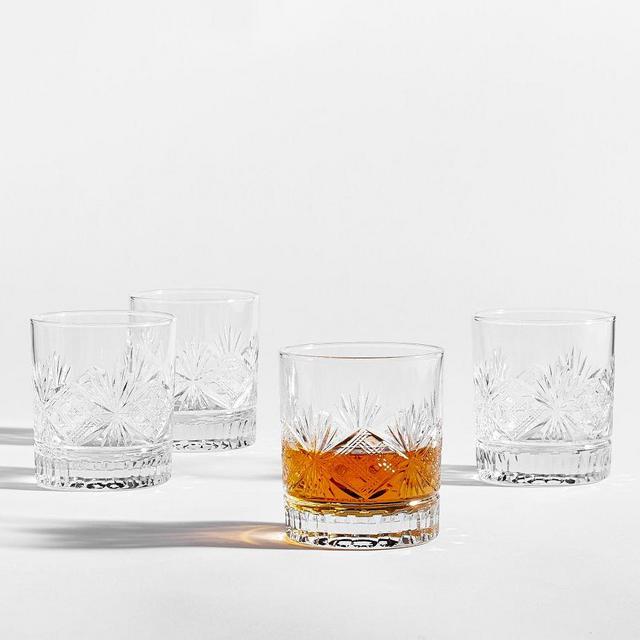 Antique Cut Double Old Fashioned Glasses, Set of 4 - Clear