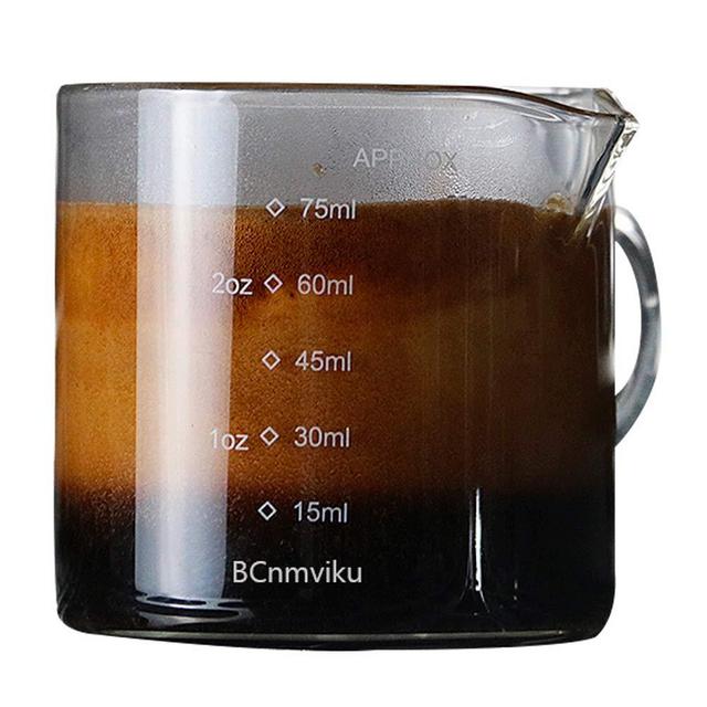 BCnmviku 1 Pack Espresso Shot Glass 3-Ounce Triple Pitcher Barista Double Spouts with Pouring Handle, Size: None, Blue