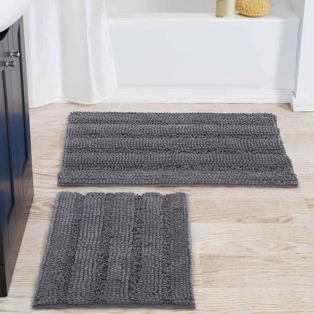 NICETOWN Grey Bathroom Rug Sets, Extra Thick Bath Rugs for Bathroom, Anti-Slip Soft Plush Chenille Shaggy Bath Mats, Living Room Bedroom Mats, Water Absorbent Floor Carpets (20 x 32 Plus 17 x 24)