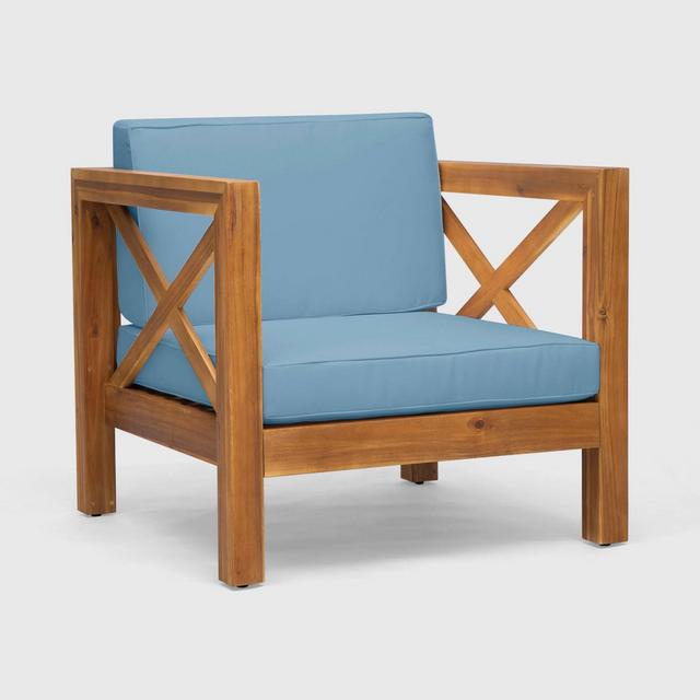 Brava Acacia Wood Club Chair Teak/Blue - Christopher Knight Home