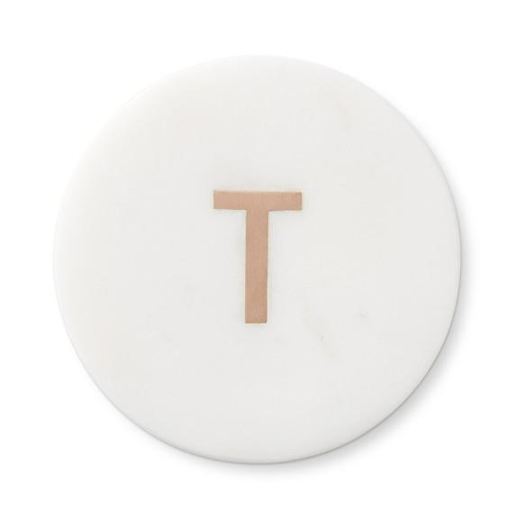 Marble & Copper Monogram Coasters, Set of 4