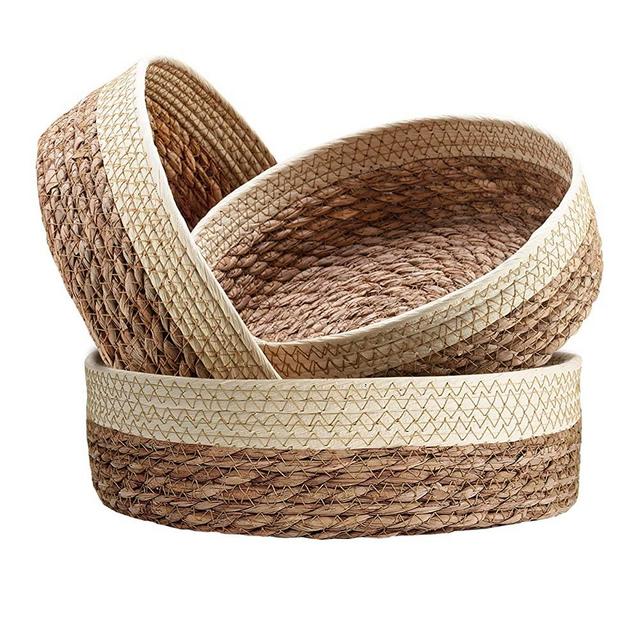 Handmade Rattan Bread Baskets for Serving, Round Wicker Basket, Woven Round Shelf Basket Set of 3, Decorative Woven Storage Baskets Bathroom, Nesting Baskets Serving Tray Perfect Organizing for Home