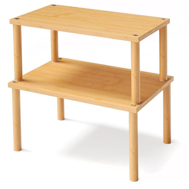 VERTORGAN Cabinet Organizer Shelf, Set of 2 Kitchen Counter Shelves, Bamboo Spice Rack, Stackable, Expandable, Spice Rack for Countertop and Cabinet, Kitchen Organizer and Storage Shelf(Medium)