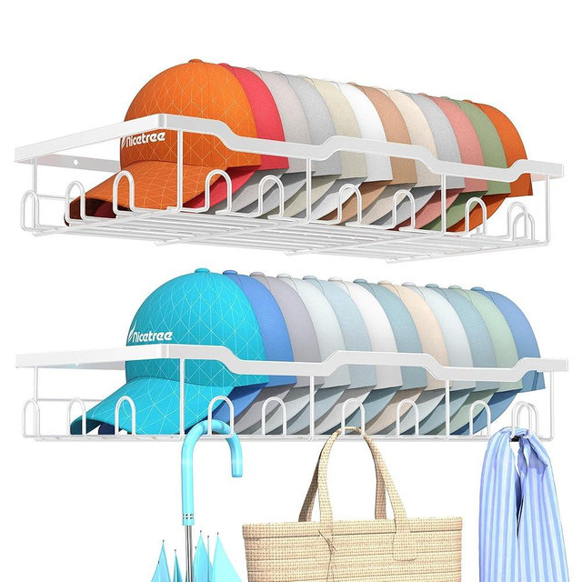 Nicetree Hat Racks for Baseball Caps Wall - Metal Hat Organizer for 48 Baseball Caps Holder, 2 Pack Hat Storage Organizer for Closet, Bedroom, Living Room