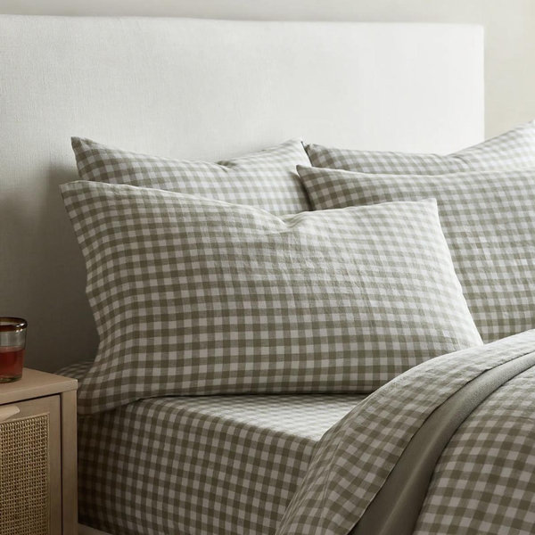 European Linen Gingham Sham Set - Willowleaf, Standard