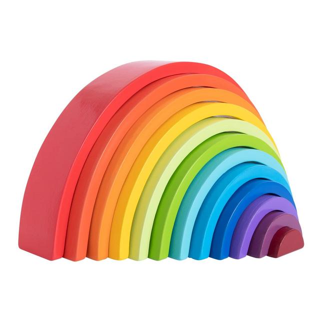 TOOKYLAND 12 Pcs Wooden Rainbow Stacker Nesting Blocks Puzzle Wooden Rainbow Stacking Toy Educational Toys for Kids Toddlers
