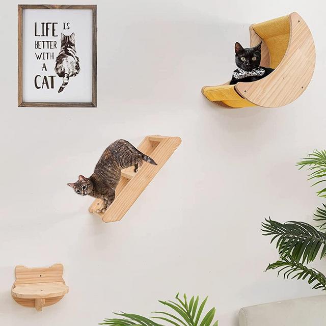 Cat Shelf for Wall Hammock Climbing Shelves and Perches Solid Wood Cat Steps for Activity Indoor Cats Wall Furniture