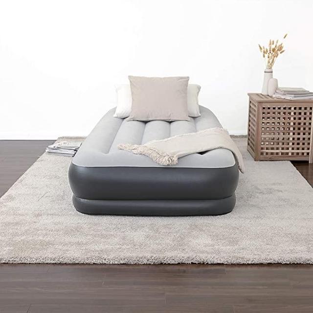 SleepLux Twin Air Mattress with Built-in AC Pump | 15" Raised Inflatable Airbed | Includes Built-in Pillow and USB Charge Port | Best Back and Shoulder Support | Durable Tritech Material, Multi
