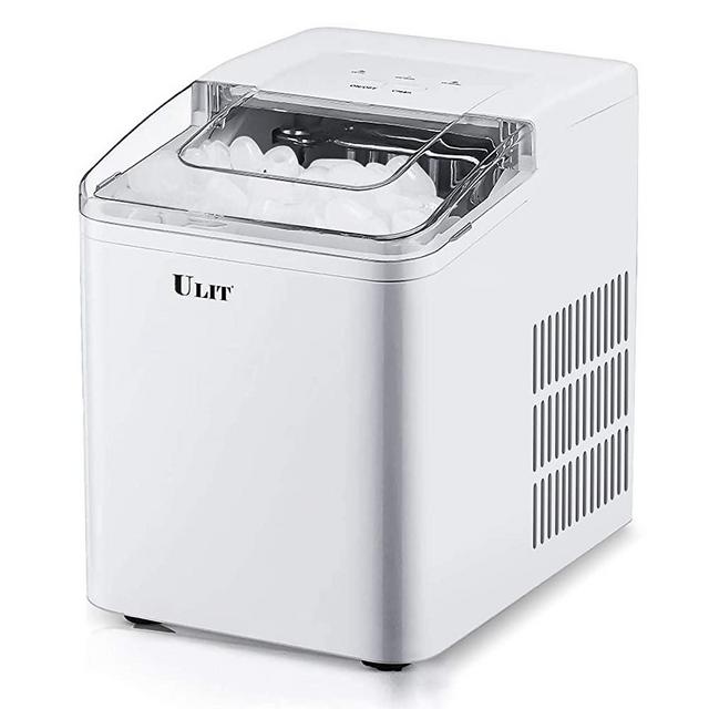 ULIT Ice Maker Countertop, Makes 26 lbs. Ice in 24 Hours,9 Ice Cubes Ready in 8 Minutes, Countertop Ice Maker machine with Ice Scoop and Basket, fit for home party, 1.6 lbs. Ice Storage(White)